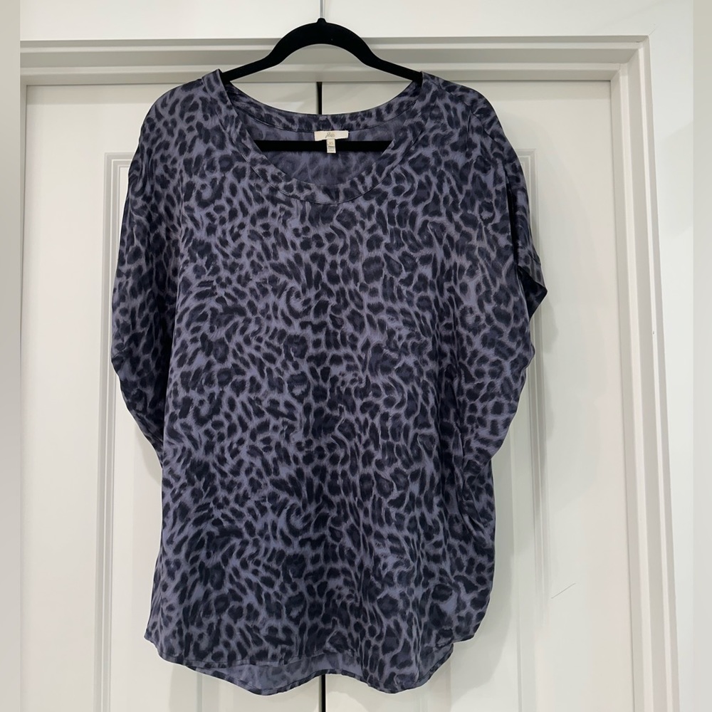Joie Silk Leopard Blue Top, Size Extra Small